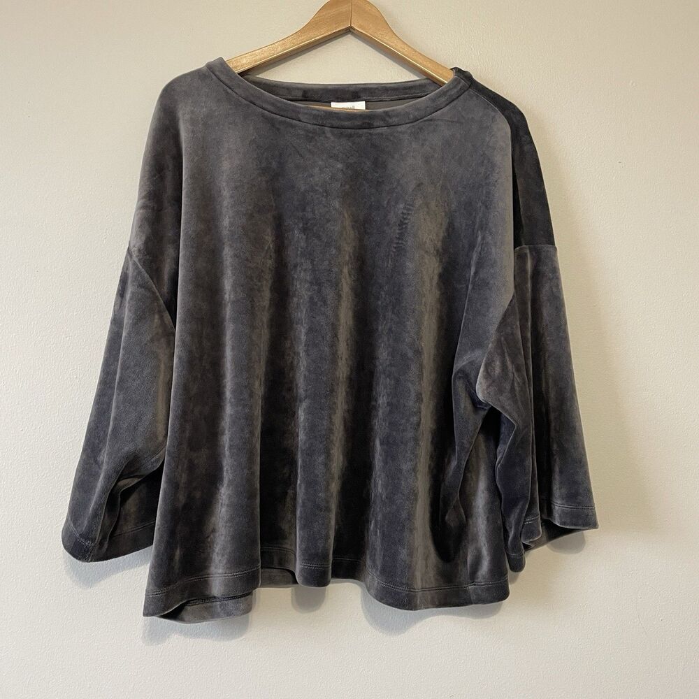 J JILL Pure Jill Velour Top XL Boxy Oversized Gray Velvet Soft Loungewear Cosy